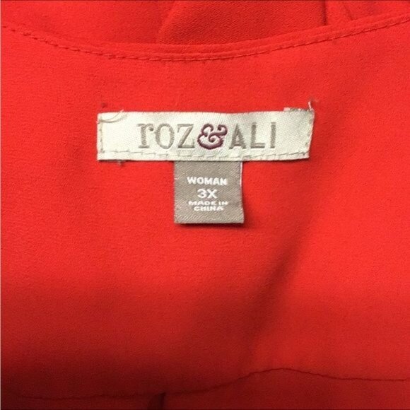 Roz & Ali Woman Plus Size Long Sleeve V Neck Blouse, Orange, size 3X - Picture 6 of 8